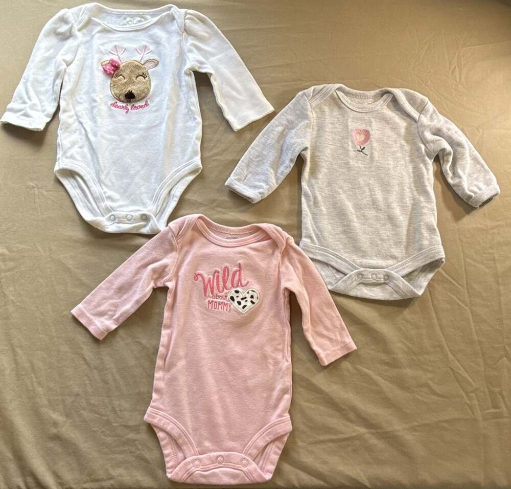 Assorted Baby Long Sleeve Bodysuits 3M Lot of 3